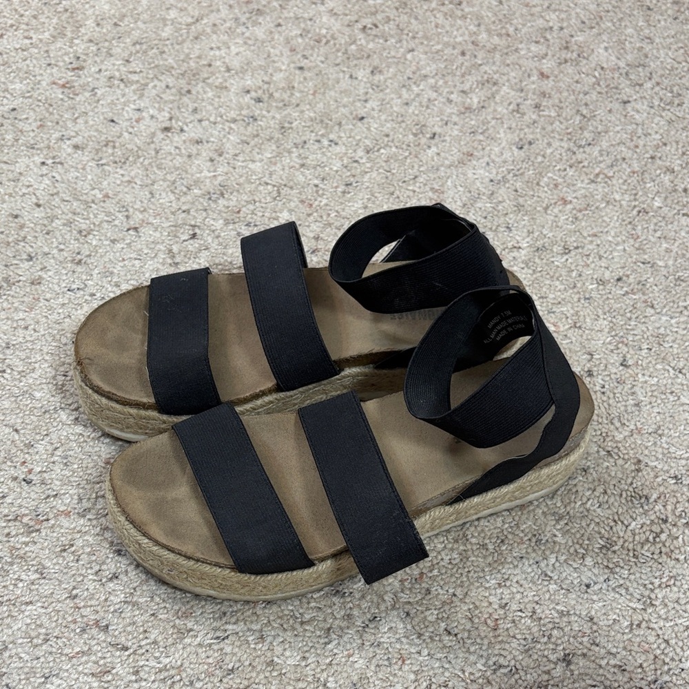 Black Strappy Sandals with Tan Soles